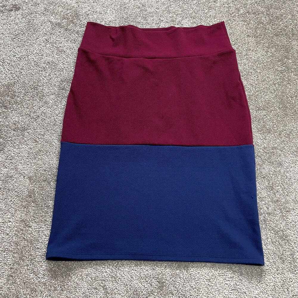 LulaRoe Skirt Womens Large Blue Red Colorblock Stretch Straight Pencil Made USA